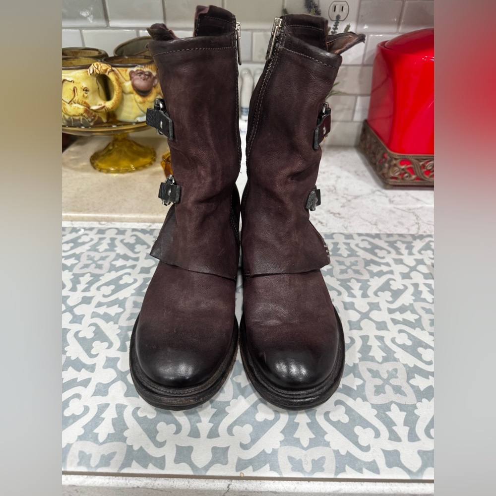 A.S.98 Brown Leather Buckle Boots
